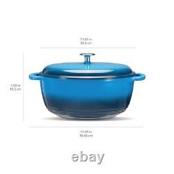 7.3 Quart Enameled Cast Iron Dutch Oven Pot with Lid Blue Safe Heavy-Duty Dual