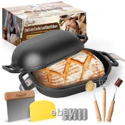 7.4QT Pre-Seasoned Cast Iron Cloche Loaf Dutch Oven Bread Pan with Lid