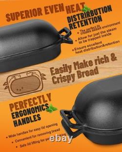 7.4QT Pre-Seasoned Cast Iron Cloche Loaf Dutch Oven Bread Pan with Lid