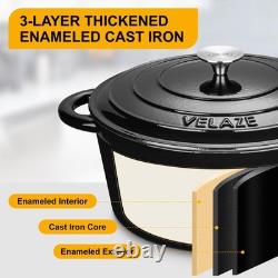 7.5QT-Round Enameled Cast Iron Dutch Oven Pot with Lid Velaze Dual Handles Bread