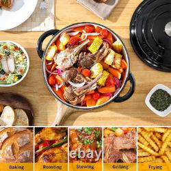 7.5 QT Enameled Cast Iron Dutch Oven Pot with Lid, Black Large Capacity for Coo