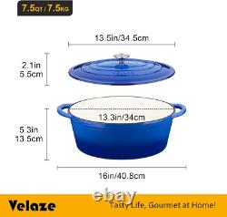 7.5 QT Enameled Oval Dutch Oven Pot with Lid, Cast Iron Dutch Oven with Dual Han