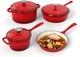 7 Pc Enameled Cast Iron Cookware Set Dutch Oven Skillet & Saucepan With Lids