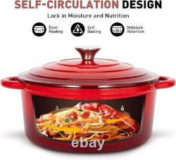 7 Pc Enameled Cast Iron Cookware Set Dutch Oven Skillet & Saucepan with Lids