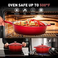 7 Pc Enameled Cast Iron Cookware Set Dutch Oven Skillet & Saucepan with Lids