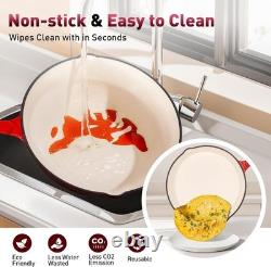 7 Pc Enameled Cast Iron Cookware Set Dutch Oven Skillet & Saucepan with Lids