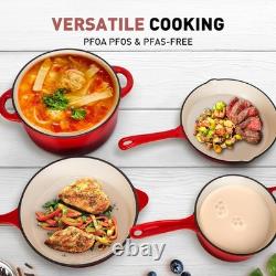 7 Pc Enameled Cast Iron Cookware Set Dutch Oven Skillet & Saucepan with Lids