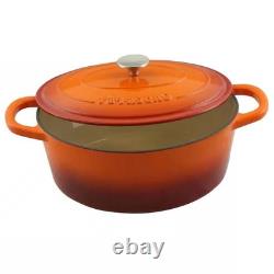 7-Quart Enameled Orange Sunburst Cast Iron Dutch Oven with Lid