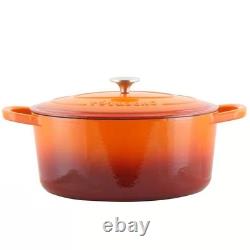 7-Quart Enameled Orange Sunburst Cast Iron Dutch Oven with Lid