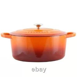 7-Quart Enameled Orange Sunburst Cast Iron Dutch Oven with Lid