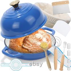 8 Pcs Enameled Bread Dutch Oven with Lid for Sourdough Baking 5 Quart, Blue