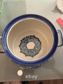 Amazing Polish Pottery Dutch Oven Casserole & Lid Unikat Blue Pansies Signature