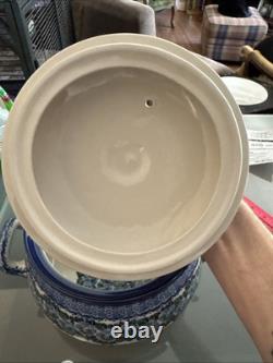 Amazing Polish Pottery Dutch Oven Casserole & Lid Unikat Blue Pansies Signature