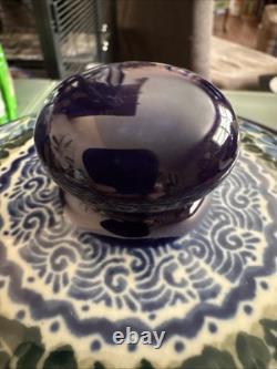 Amazing Polish Pottery Dutch Oven Casserole & Lid Unikat Blue Pansies Signature