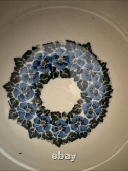 Amazing Polish Pottery Dutch Oven Casserole & Lid Unikat Blue Pansies Signature