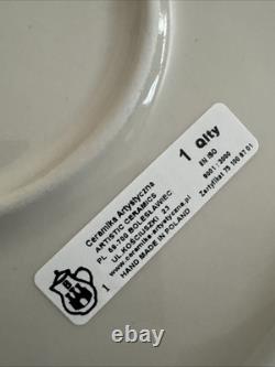 Amazing Polish Pottery Dutch Oven Casserole & Lid Unikat Blue Pansies Signature