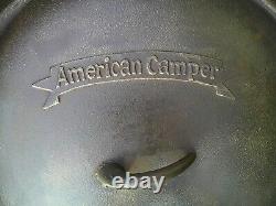 American Camper Large Cast Iron Dutch Oven 14 Diameter x 5.5 Deep 3 Footed Lid