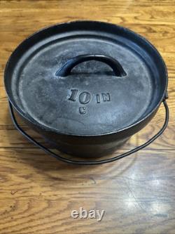 Antique Cast Iron Pot Gate Mark 3 Footed (cut Off) Camp Dutch Oven With Lid 10