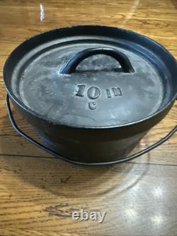 Antique Cast Iron Pot Gate Mark 3 Footed (cut Off) Camp Dutch Oven With Lid 10