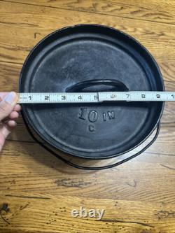 Antique Cast Iron Pot Gate Mark 3 Footed (cut Off) Camp Dutch Oven With Lid 10