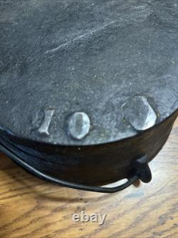 Antique Cast Iron Pot Gate Mark 3 Footed (cut Off) Camp Dutch Oven With Lid 10