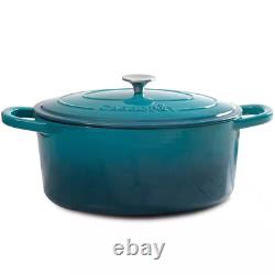Artisan 7 Qt. Oval Cast Iron Nonstick Dutch Oven in Teal Ombre with Lid