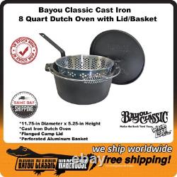 Bayou Classic Cast Iron 8 Quart Dutch Oven With Lid & Basket 7460 Weight 23 lbs