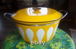 CATHRINEHOLM NORWAY ENAMELWARE YELLOW & WHITE LOTUS 16 HUGE DUTCH OVEN WithLID