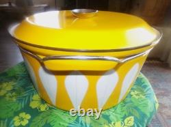 CATHRINEHOLM NORWAY ENAMELWARE YELLOW & WHITE LOTUS 16 HUGE DUTCH OVEN WithLID