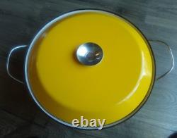 CATHRINEHOLM NORWAY ENAMELWARE YELLOW & WHITE LOTUS 16 HUGE DUTCH OVEN WithLID
