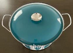 CATHRINEHOLM Norway LOTUS Huge 10 Quart Enamelware DUTCH OVEN Turquoise on White