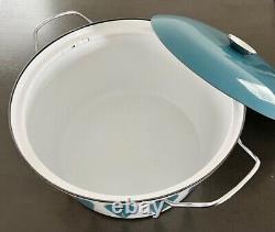 CATHRINEHOLM Norway LOTUS Huge 10 Quart Enamelware DUTCH OVEN Turquoise on White
