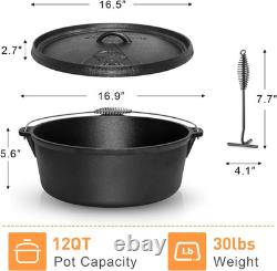 Camping Dutch Oven, 12 Qt Pre-Seasoned Camping Cookware Pot with Lid Lid Lifter