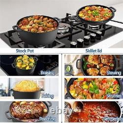 Cast Iron 5 Quart Dutch Oven Pre-seasoned Stock Pot & 2 QT Lid Pan Set, Black