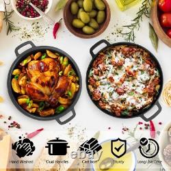 Cast Iron 5 Quart Dutch Oven Pre-seasoned Stock Pot & 2 QT Lid Pan Set, Black