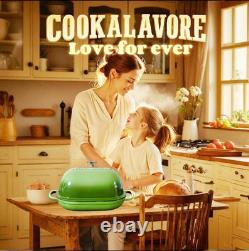 Cast Iron Bread Oven with Lid, 6QT Dutch Oven & Baking Mat Green