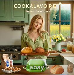 Cast Iron Bread Oven with Lid, 6QT Dutch Oven & Baking Mat Green