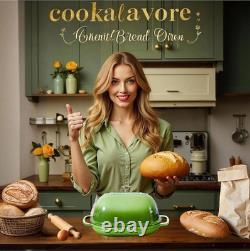 Cast Iron Bread Oven with Lid, 6QT Dutch Oven & Baking Mat Green