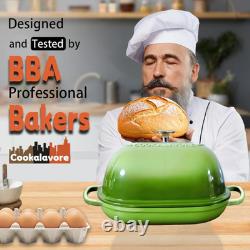 Cast Iron Bread Oven with Lid, 6QT Dutch Oven & Baking Mat Green