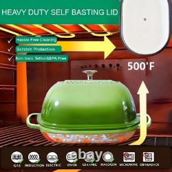 Cast Iron Bread Oven with Lid, 6QT Dutch Oven & Baking Mat Green