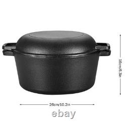 Cast Iron Casserole Pot Pan Cooking Camping Stew Dutch Oven Stockpot Lid Grill