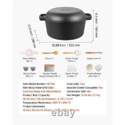 Cast Iron Dutch Oven, 2-in-1 Pre-Seasoned Pot with Skillet Lid, 5QT Cookware Pan