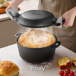 Cast Iron Dutch Oven, 2-in-1 Pre-Seasoned Pot with Skillet Lid, 5QT Cookware Pan