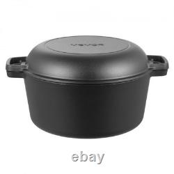 Cast Iron Dutch Oven, 2-in-1 Pre-Seasoned Pot with Skillet Lid, 5QT Cookware Pan