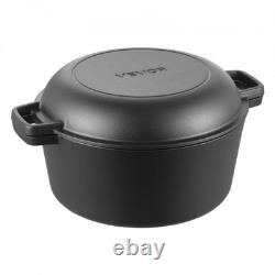 Cast Iron Dutch Oven, 2-in-1 Pre-Seasoned Pot with Skillet Lid, 5QT Cookware Pan