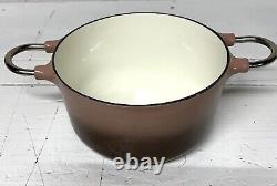 Cast Iron Dutch Oven Cottage Collection With Lid Enameled Pink Brown 8.5x 4.75