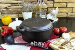 Cast Iron Dutch Oven Pot with Skillet Lid Casserole Cookware 6L