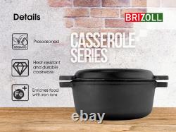 Cast Iron Dutch Oven Pot with Skillet Lid Casserole Cookware 6L