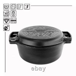 Cast Iron Dutch Oven Pot with Skillet Lid Casserole Cookware 6L