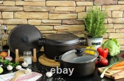 Cast Iron Dutch Oven Pot with Skillet Lid Casserole Cookware 6L